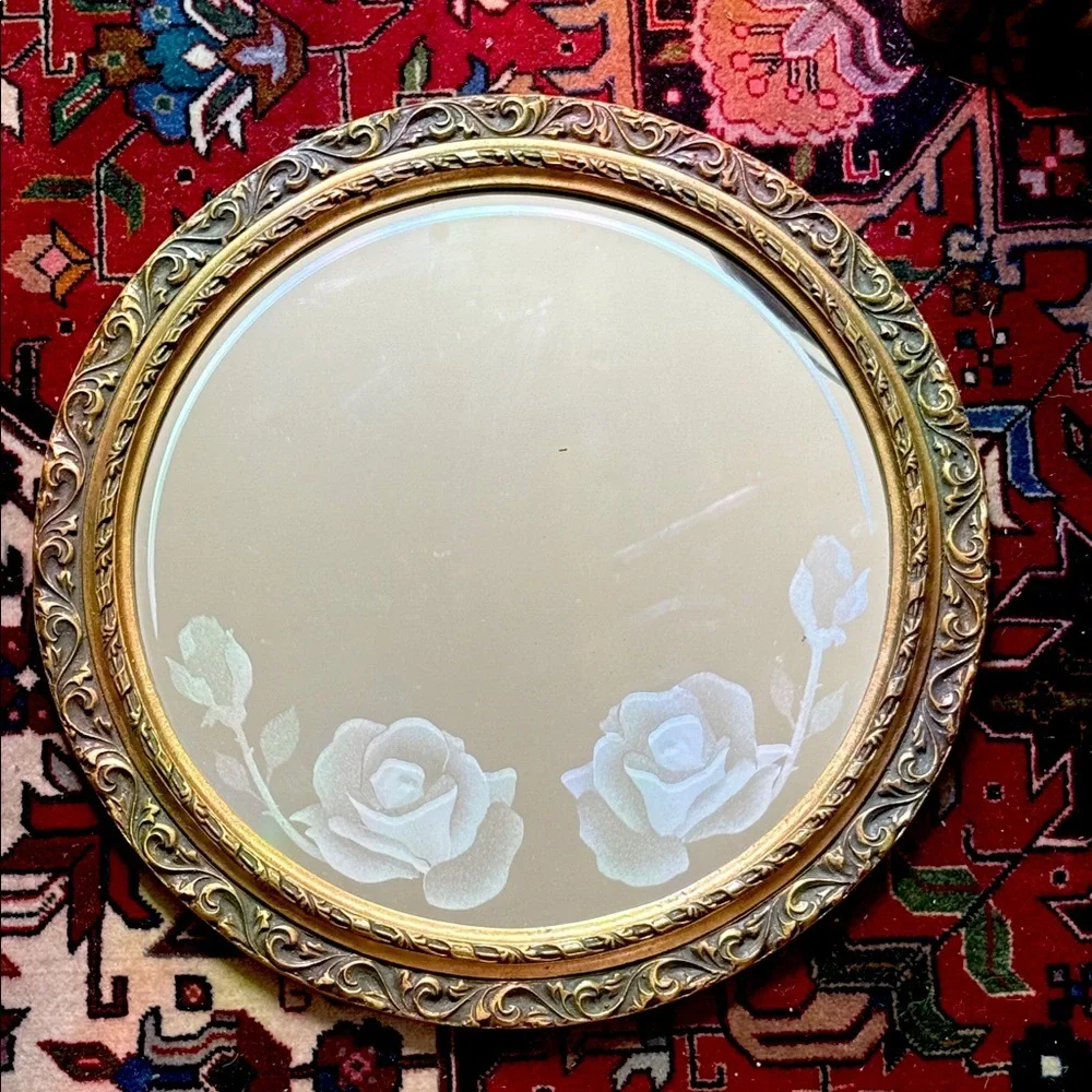 Antique 80s gold floral wall mirror